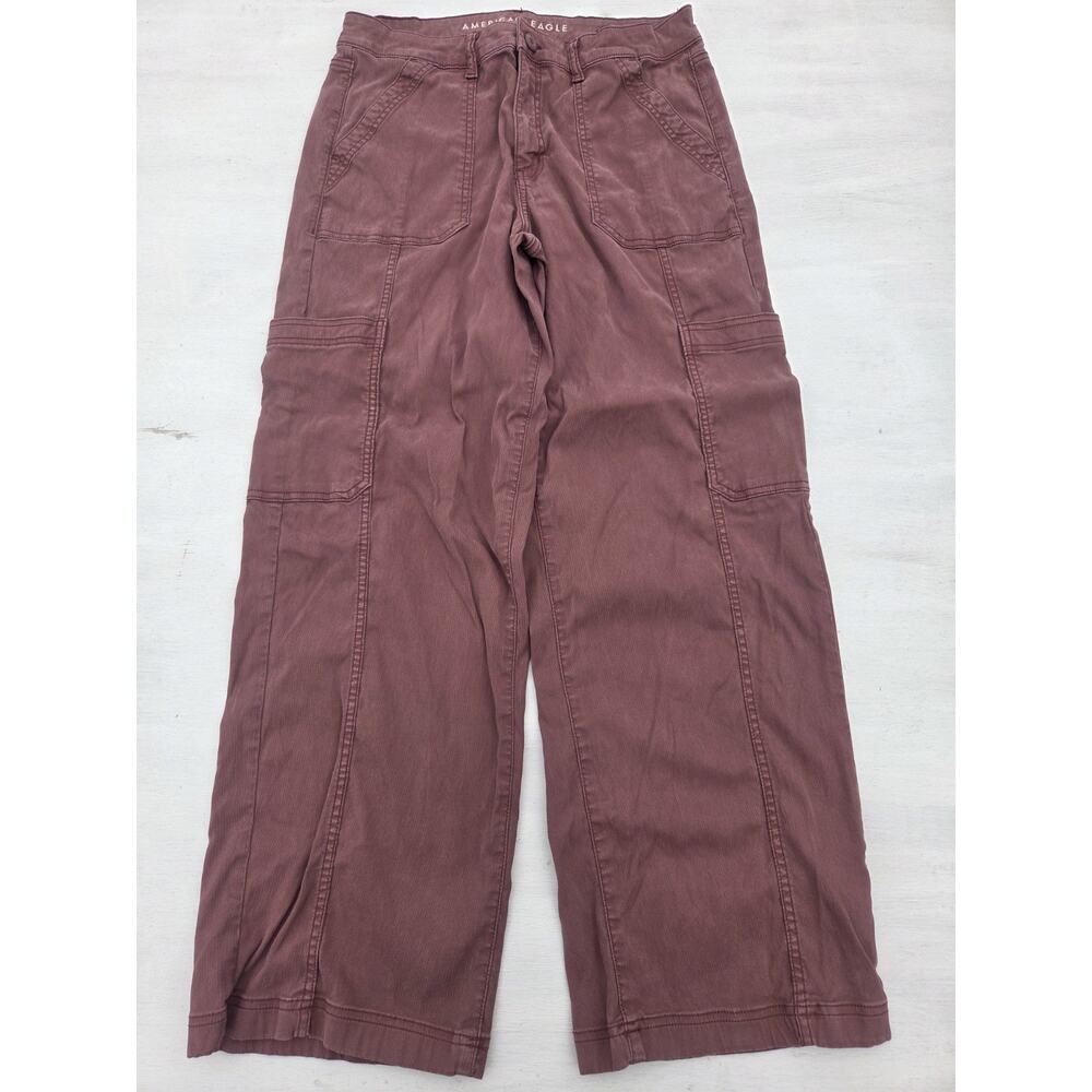 American Eagle Stovepipe Pants Womens 10 Maroon Wide Leg Stretch Utility Preppy